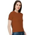 thumbnail image 2 of eloria Women's Lycra Round Neck Slim Fitted Basic Tee Tops Short Sleeve T-Shirt, Color : Rust, 2 of 6