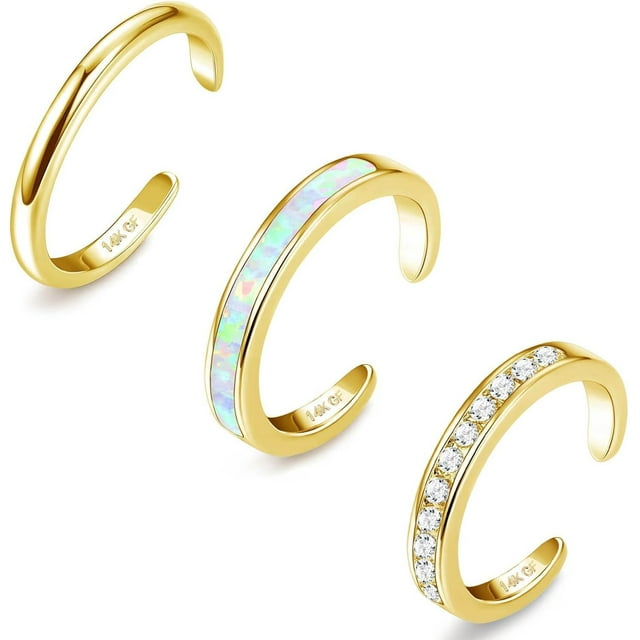3Pcs Gold Filled Toe Rings for Women Non Tarnish 14K Gold Filled Toe Ring Adjustable Opal Daisy CZ Dainty Toe Ring Summer Beach Open Toe Rings Set Toe Jewelry Foot Jewelry