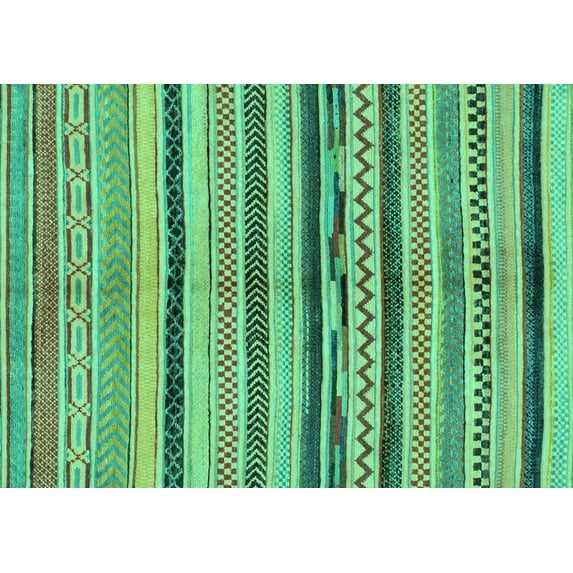 Ahgly Company Machine Washable Indoor Rectangle Oriental Turquoise Blue Modern Area Rugs, 5' x 8'