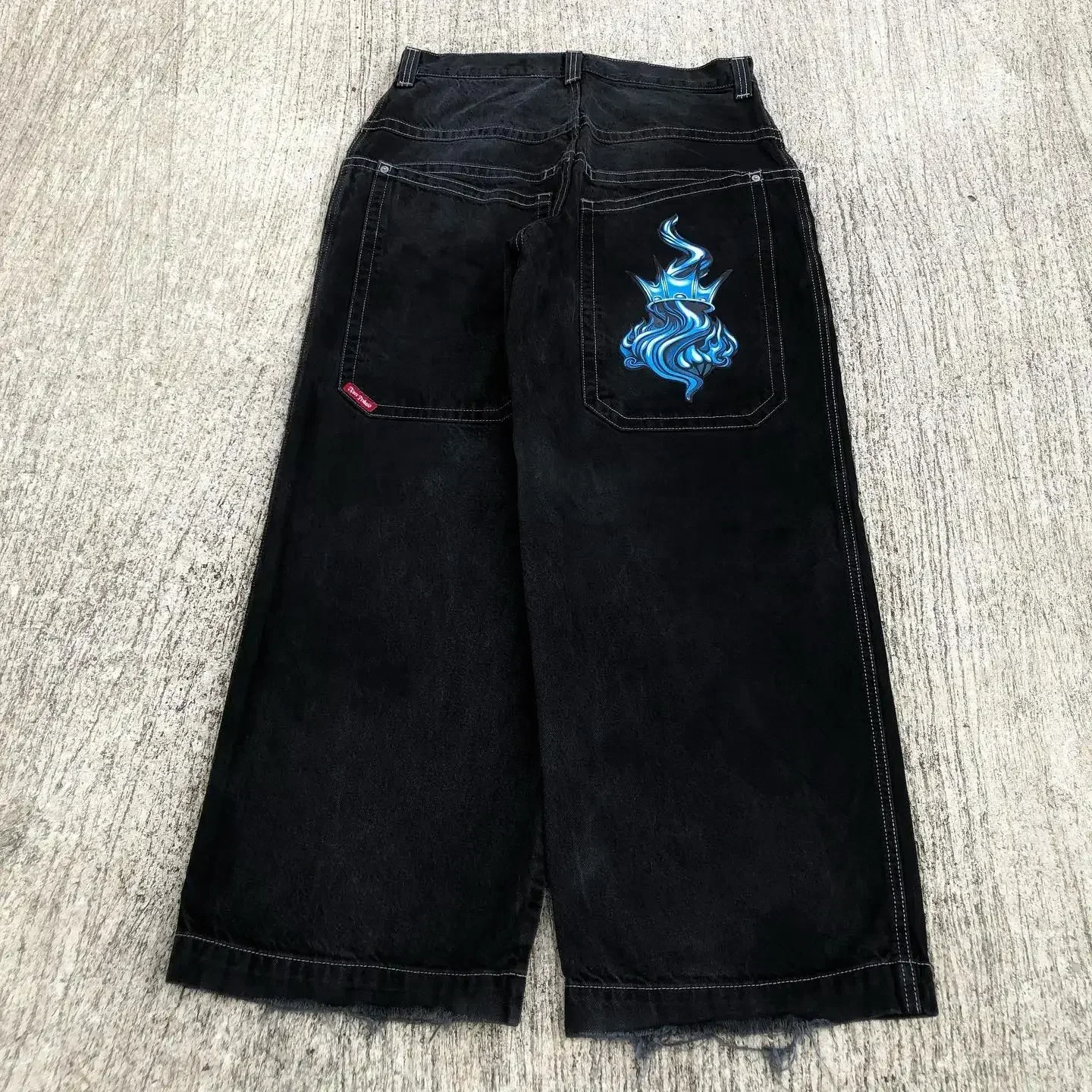 Hip Hop Street Vintage Embroidery Pattern Y2k Baggy Jeans Hip Hop Street Vintage Embroidery Pattern Y2k Baggy Jeans