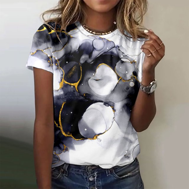 WILLBEST Compression Shirt Womens Spring Summer Colorful Printed Short Sleeve O Neck T Shirt Top