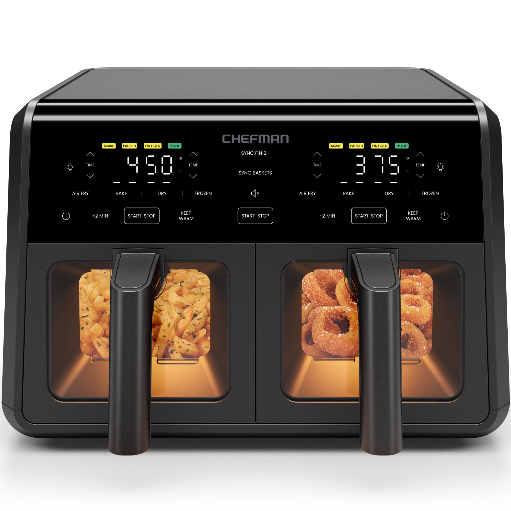 Chefman 9-Quart TurboFry Dual Basket Easy-View Air Fryer, 450°F Max Temp - Black