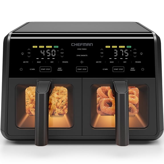 Chefman 9-Quart TurboFry Dual Basket Easy-View Air Fryer, 450°F Max Temp - Black
