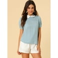thumbnail image 2 of DARING DIVA Peter Pan Collar Contrast Puff Blouse Top XS Blue, 2 of 6