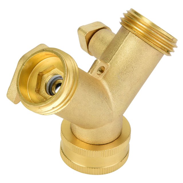 Conector de Manguera de Válvula de Bola de Latón Para Rosca de Jardín, Doble Salida 3/4, Fácil Instalación, Material Resistente a la Corrosión