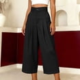 thumbnail image 6 of RQYYD Women's High Waist Wide Leg Cropped Pants Pleated Loose Casual Trousers Flowy A Line Beach Bottoms with Pockets, 6 of 7