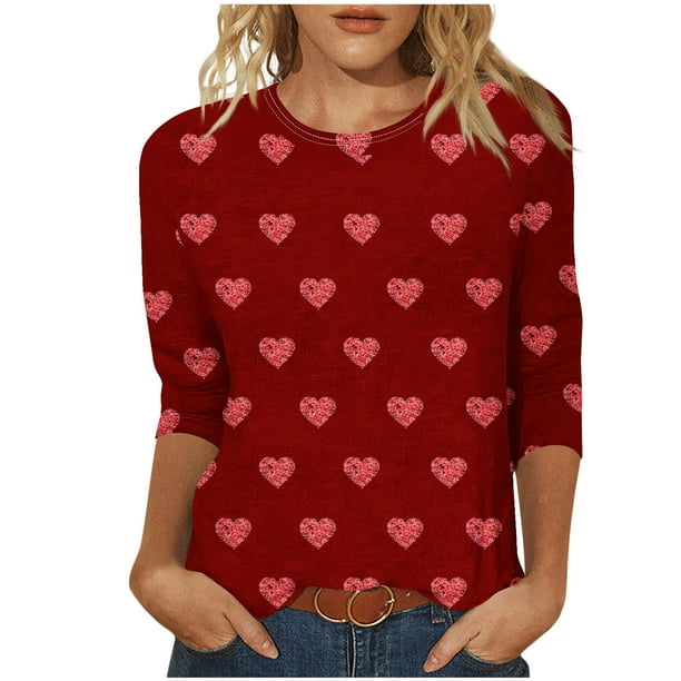 Camisetas Casuales de las Mujeres 3/4 Manga Cuello Redondo Impreso Blusa Imitación Estante Tela, Camiseta de Moda Superior para el Hogar Diario Y Desgaste Casual Todo el Año