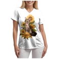 thumbnail image 3 of felwors Scrub Tops for Women Short Sleeve V Neck Working Nurse Uniform Plus Size Sunflower Printed Medical Shirt (White, XXXL), 3 of 6