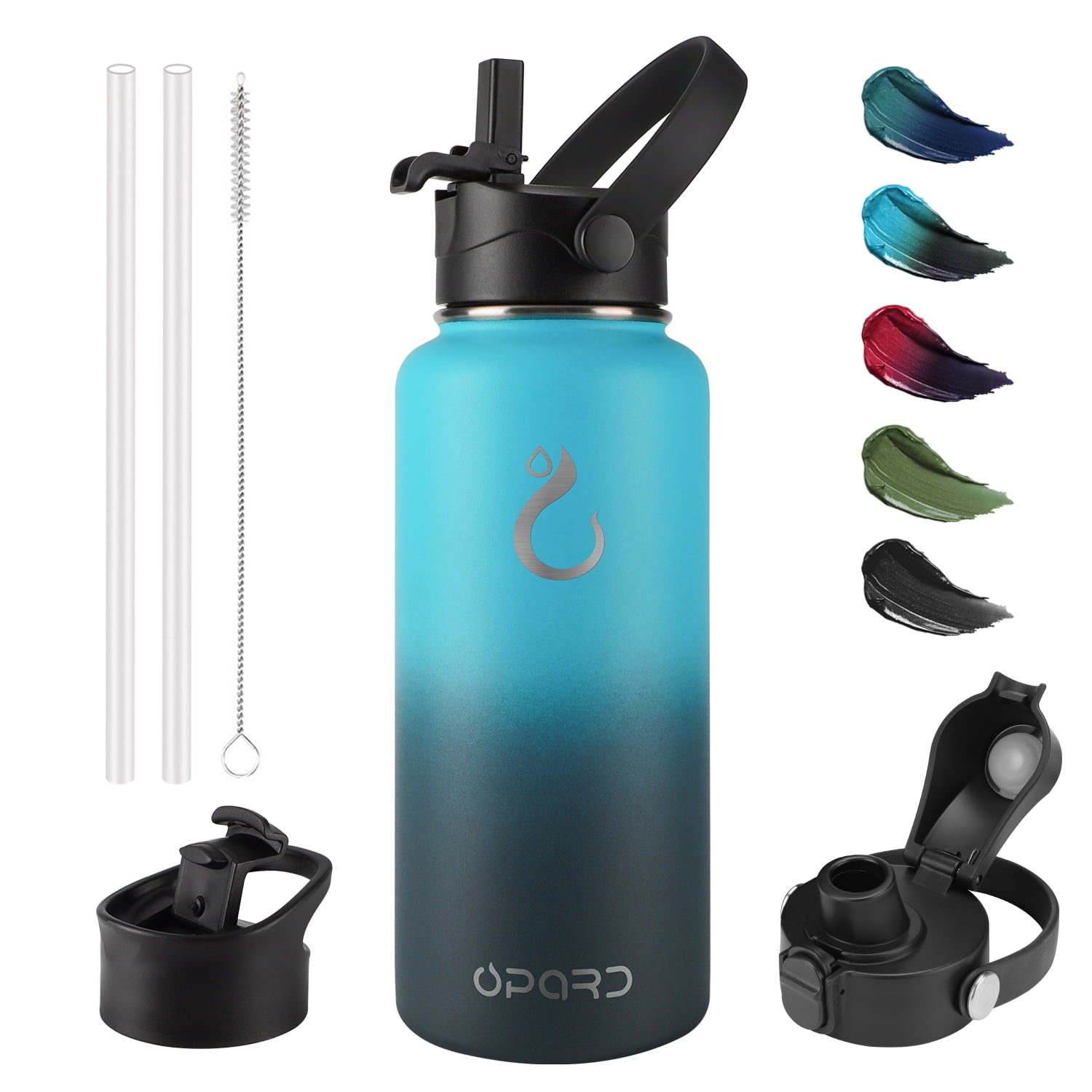 Opard Sports Water Bottle 32 Oz, 3 Lids (Straw Lid, Flip Lid, Spout