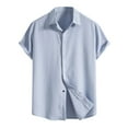 thumbnail image 3 of Jinhomg Mens Casual Beach Shirts Lightweight Comfy Cotton Linen Hawaiian Shirt Lightweight Breathable Short Sleeve Button Down Holiday Vacation Shirts 90 off Clearance Sale Blue XL, 3 of 4