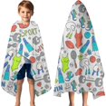 thumbnail image 3 of Colorful Sports Items Pattern Hooded Bath Towel，60"x35" for Ages 3 To 12 Kids, Quick Dry Lightweight Soft Microfiber Hood Beach Towel Cover Up for Kids, 3 of 7