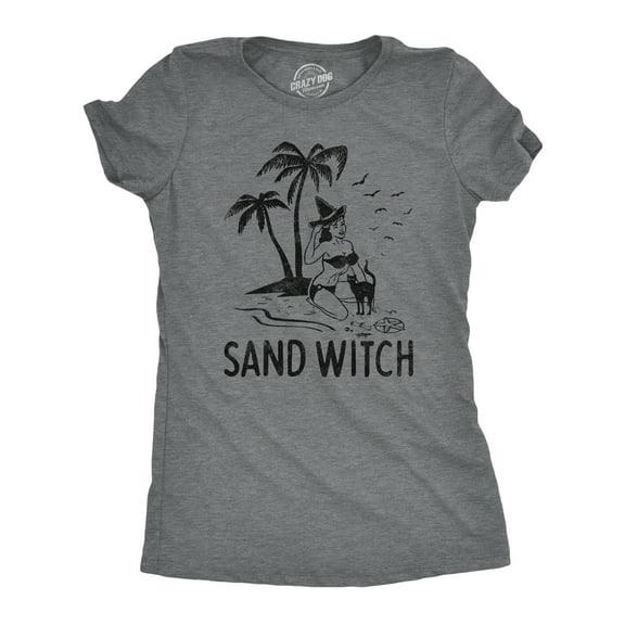 Womens Sand Witch T Shirt Funny Beach Halloween Black Cat Novelty Tee Womens Graphic Tees