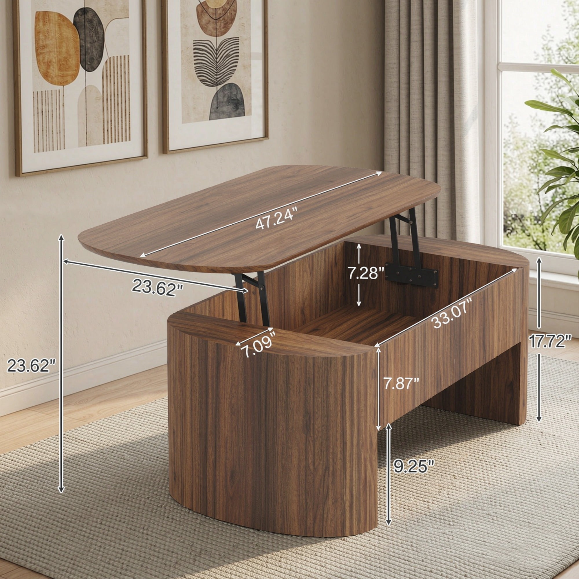 47" Modern Lift Top Coffee Table with Hidden Storage