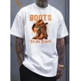 thumbnail image 1 of Men's Western Cowboy Boots Graphic T-Shirt - "Boots On The Ground" Design, White Crew Neck Short Sleeve Tee for Casual & Outdoor Wear - Comfortable, Breathable, Oversized Fit for Men, PLUS SIZE, 1 of 8