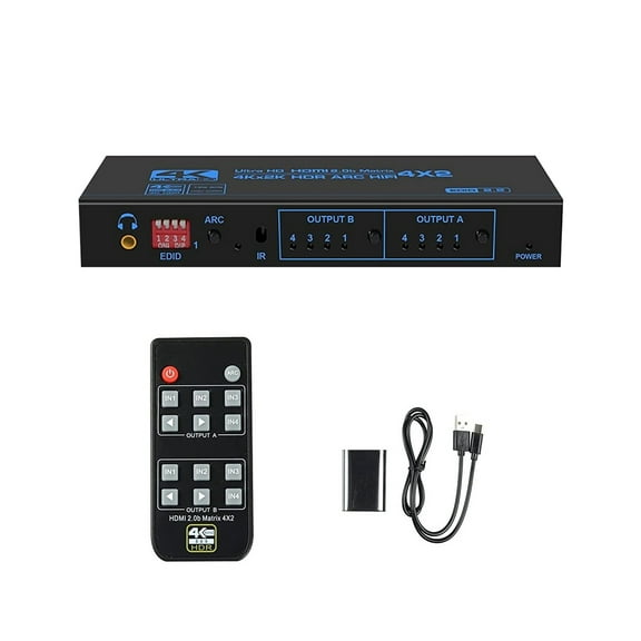 High-Bandwidth 4x2 HDMI Matrix Switch Supports Audio ARC, 5.1CH Audio, EDID Mode for Home Theater and Gaming Setup