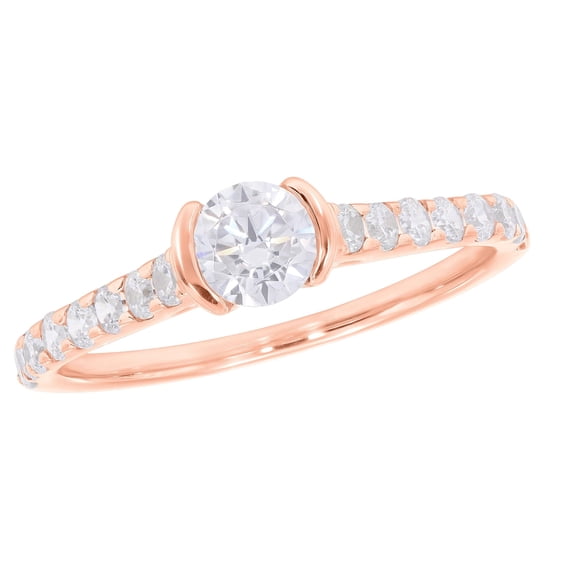 KEEVA JEWELS 0.90 Carat Round Moissanite Engagement Ring for Women, Made in Rose Gold Plated Silver, Size 7.5