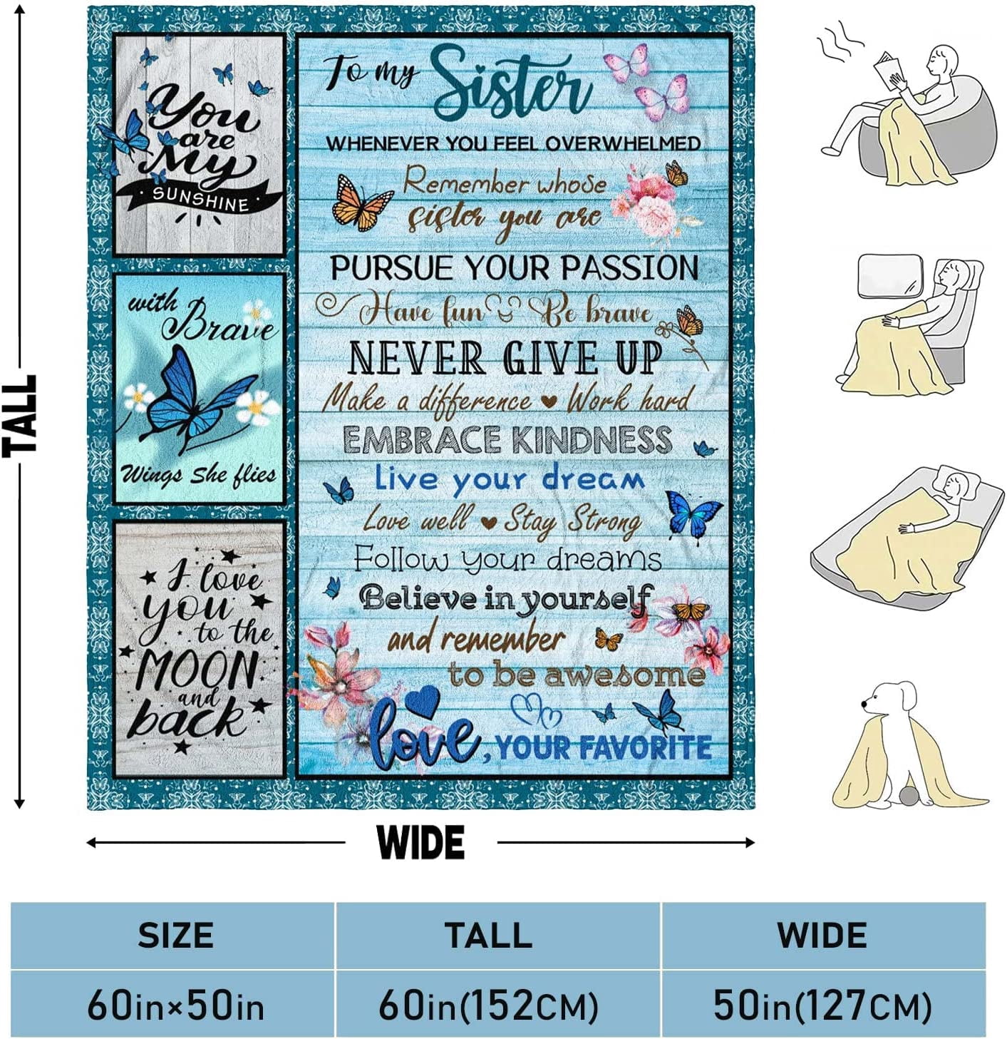 Sister Gifts for Christmas Blanket, Sister Gifts for Women, Xmas Gifts for Sister from Sisters, Birthday Present for Sister from Brother, Sister Gift Ideas Throw Blanket 60 x 50 inch