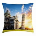 thumbnail image 1 of Italy Throw Pillow Cushion Cover, Place of Miracoli Complex with the Leaning Tower of Pisa in front Tourist Attraction, Decorative Square Accent Pillow Case, 18 X 18 Inches, Multicolor, by Ambesonne, 1 of 2