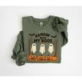 thumbnail image 3 of "Funny Halloween Ghost Sweatshirt – Cute Hanging Ghosts and Pumpkin Design, Fall Spooky Season Crewneck for Women and Teens", 3 of 6