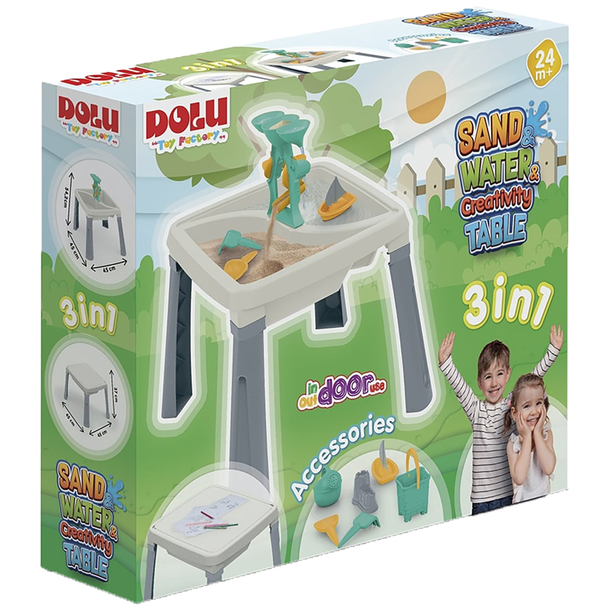Dolu: 3-In-1 Activity Table: Sand, Water & Creativity - White, Green, Yellow - Play Accessories, Sensory Toy, Indoor/Outdoor, Toddlers & Kids Ages 2+