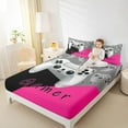 thumbnail image 4 of Manfei Chic Gamepad Teens Twin Sheet Sets, Black Pink Cartoon Twin Fitted Sheet, Game Console Player Flat Sheet, Breathable Home Decor, 3pcs, 4 of 7