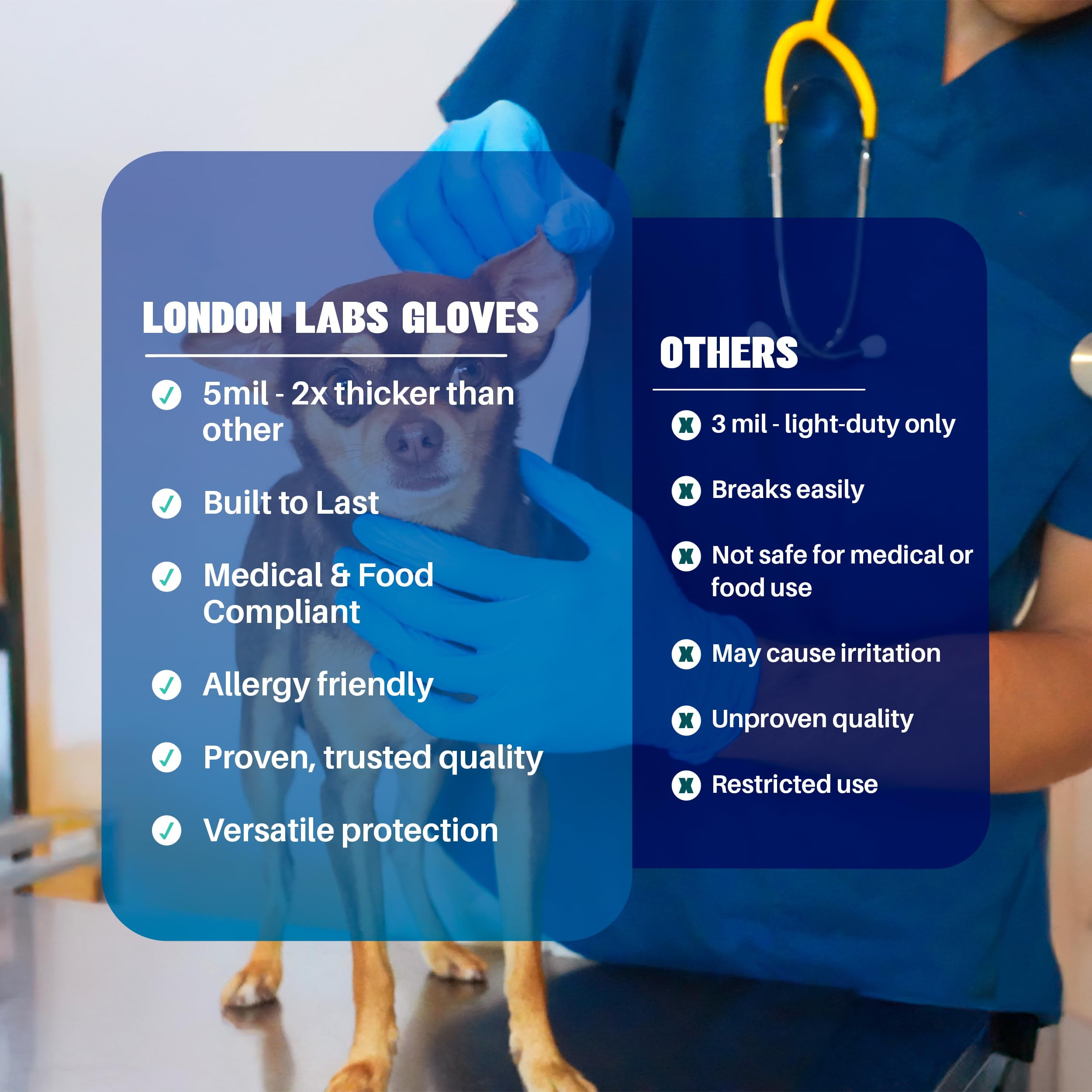 London Labs Synthetic Vinyl Blue Exam Gloves (1000, Small)
