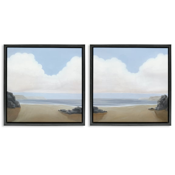 Stupell Industries Abstract Secluded Beach Alcove Nautical & Beach Painting Black Floater Framed Canvas Art Print Wall Art, 18 x 18, Set of 2