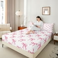 thumbnail image 4 of Manfei Cute Bow Girl 4pcs Bed Sheets,Dreamy Princess King Sheets,Kawaii Ribbon Bow Knot Super Cozy Sheet Set,Luxury Bedroom Decor, 4 of 7