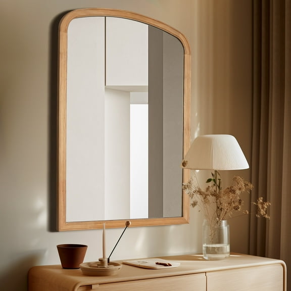 WallBeyond Wood Frame Rustic Arched Wall Mirror for Bathroom or Living Room Wall Decor, 24" × 36", Natural Wood
