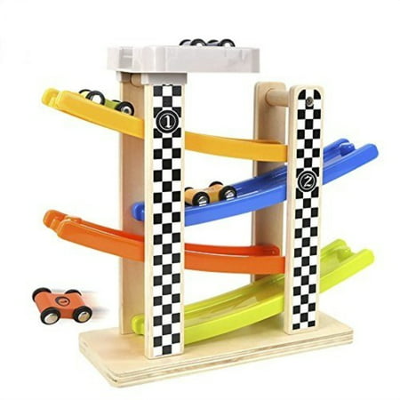 Ramp Racer Race Track;TEYTOY Toddlers Wooden Ramp Racer Race Track Vehicle Playsets with 4 Mini Racers (Exquisite