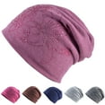 thumbnail image 2 of Mightlink Solid Color Hat Fashion Rhinestone Double-layer All-match Soft Everyday Wear Cotton Blend Women Beanie Rhinestone Flower Hat for Travel, 2 of 6