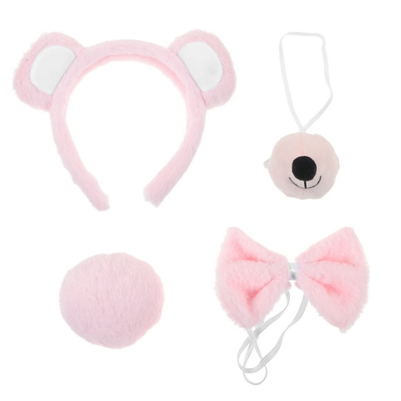 1 juego de accesorios para disfraz de animal, diadema con orejas de oso y cola, kit de nariz y pajarita de oso para cosplay