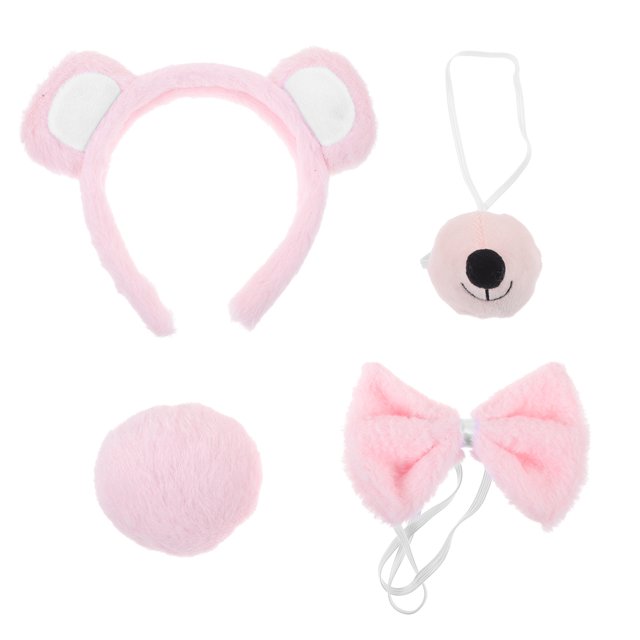 KAKOWELY 1 juego de accesorios para disfraz de animal, diadema con orejas de oso y cola, kit de nariz y pajarita de oso para cosplay.