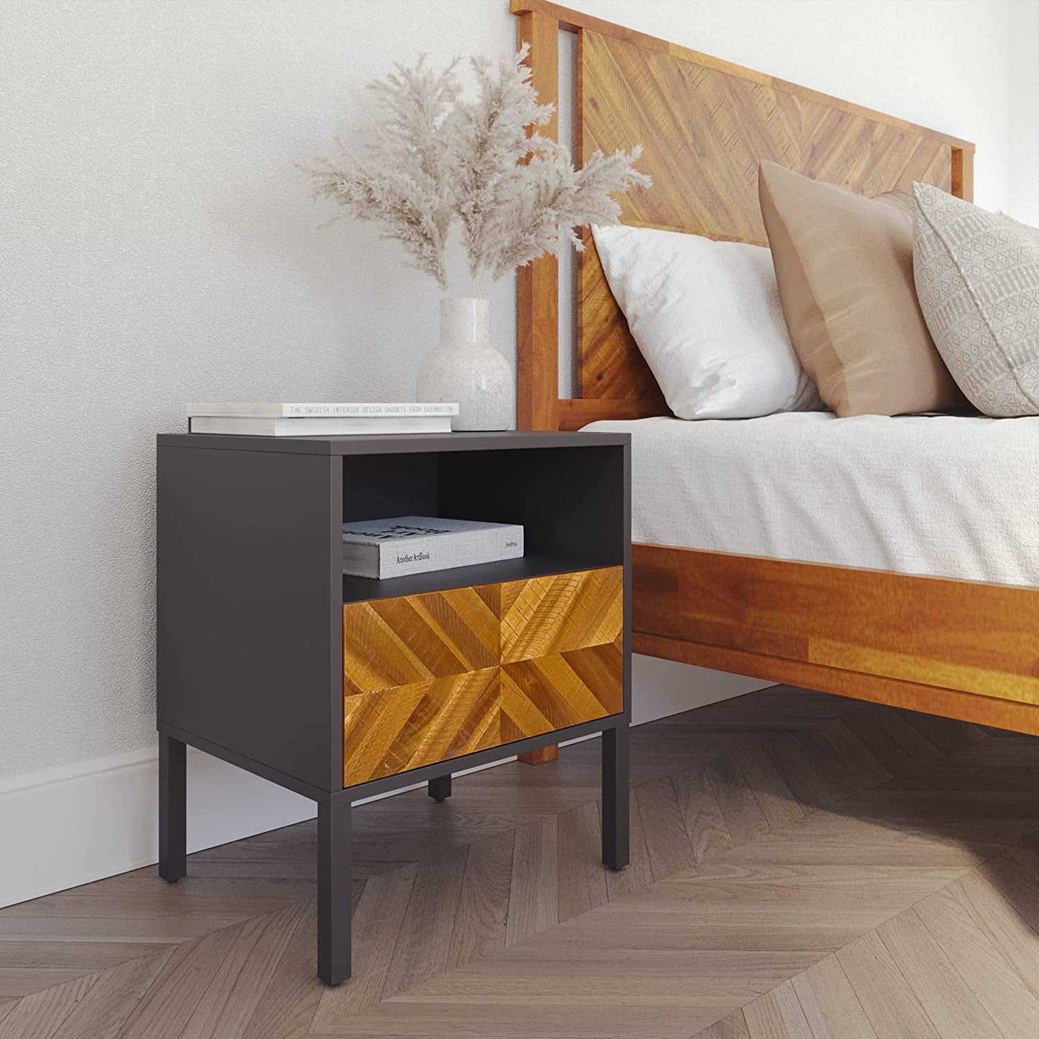 BME CHRISTIANA Nightstand with 1 Drawer, RUSTIC for Bedroom Furniture