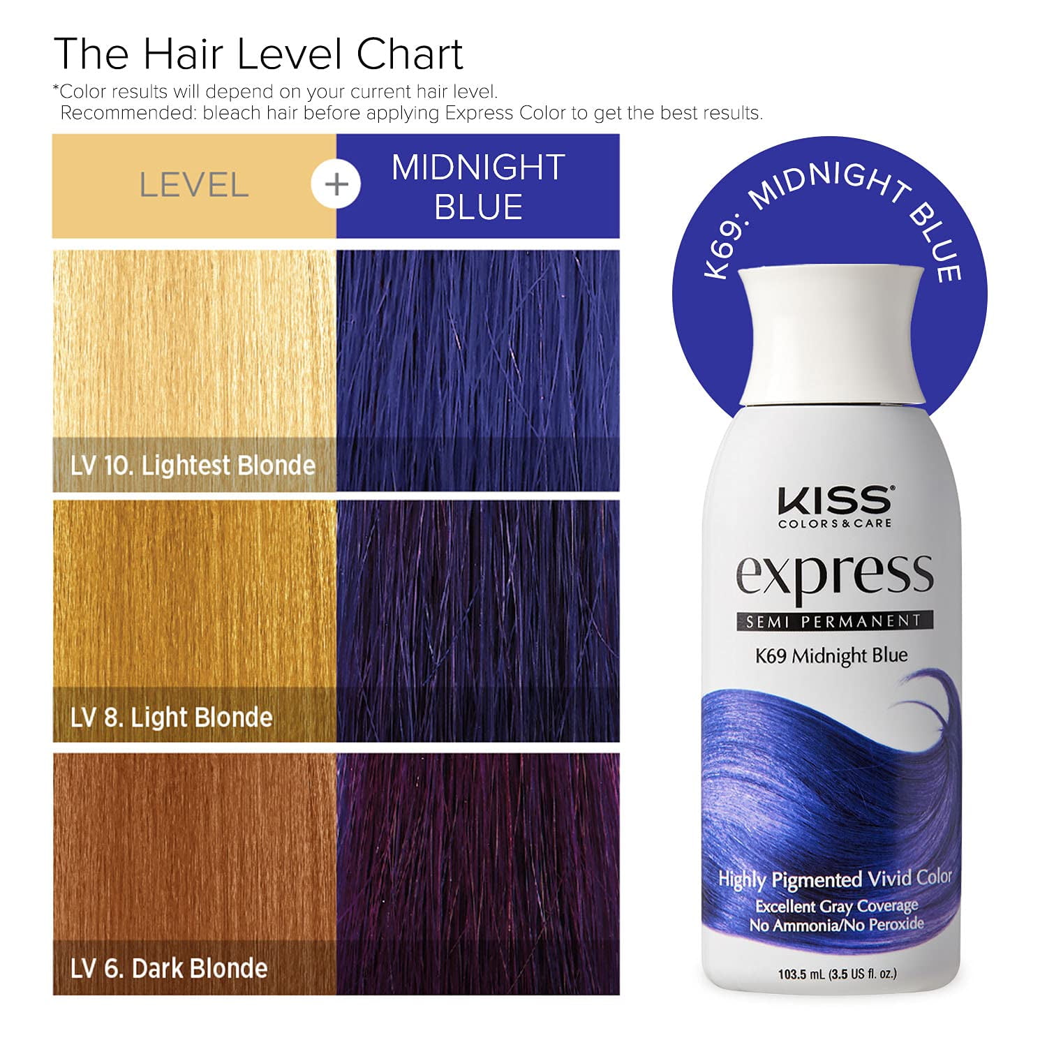 KISS Express Color Semi-Permanent Hair Color, Midnight Blue [K69