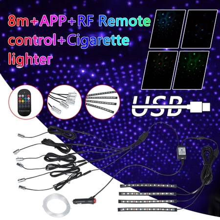 POSSBAY 1 x Car LED Opitcal Fiber Ambient Lighting Kit light APP control with cigarette lighter