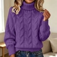 thumbnail image 2 of BODOAO Women's Cable Knit Turtleneck Sweater Long Sleeve Chunky Knit Pullover with Ribbed Mock Neck Cuffs and Hem Women's Loose Fit Winter Sweater Top Pullover Top Purple L, 2 of 4