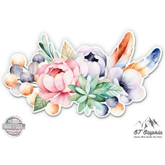 Flower Bouquet Watercolor Boho Beautiful - 3" Vinyl Sticker - For Car Laptop I-Pad Phone Helmet Hard Hat - Waterproof Decal
