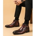 thumbnail image 5 of Santimon Men Single Monks Leather Boots Brogue Dress Boots Chelsea Boots Leisure Ankle Boots Brown 6 US, 5 of 8