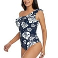 thumbnail image 3 of Yiaed White Leaves Print Women One Piece Swimsuits Tummy Control One Shoulder Bathing Suits Pattern Ruffle Swimwear-XX-Large, 3 of 8