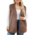 thumbnail image 2 of ClodeEU Women's Winter Warm Sleeveless Vest ,Casual Cozy Loose Faux Fur Waistcoat Jacket Coffee,Womens Plus XXXXXL, 2 of 8
