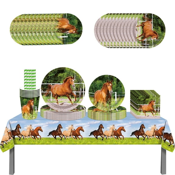 ZOOMPIL Horse Party Tableware Set, Horse Birthday Tableware, 70pcs Horse Paper Plates Napkins Cups Tablecloths, Horse Party Tableware Supplies, for Birthday Decoration (8 Guests)