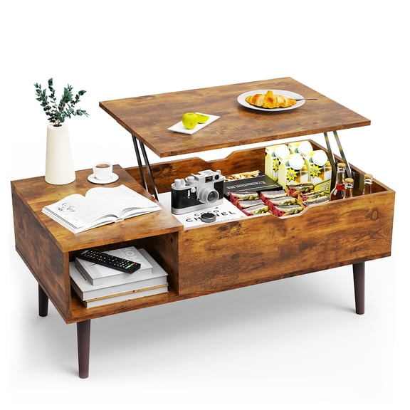 CONCETTA Modern Lift-Top Coffee Table for Living Room - Adjustable Height Convertible Center Table with Storage, Espresso Finish, Rust