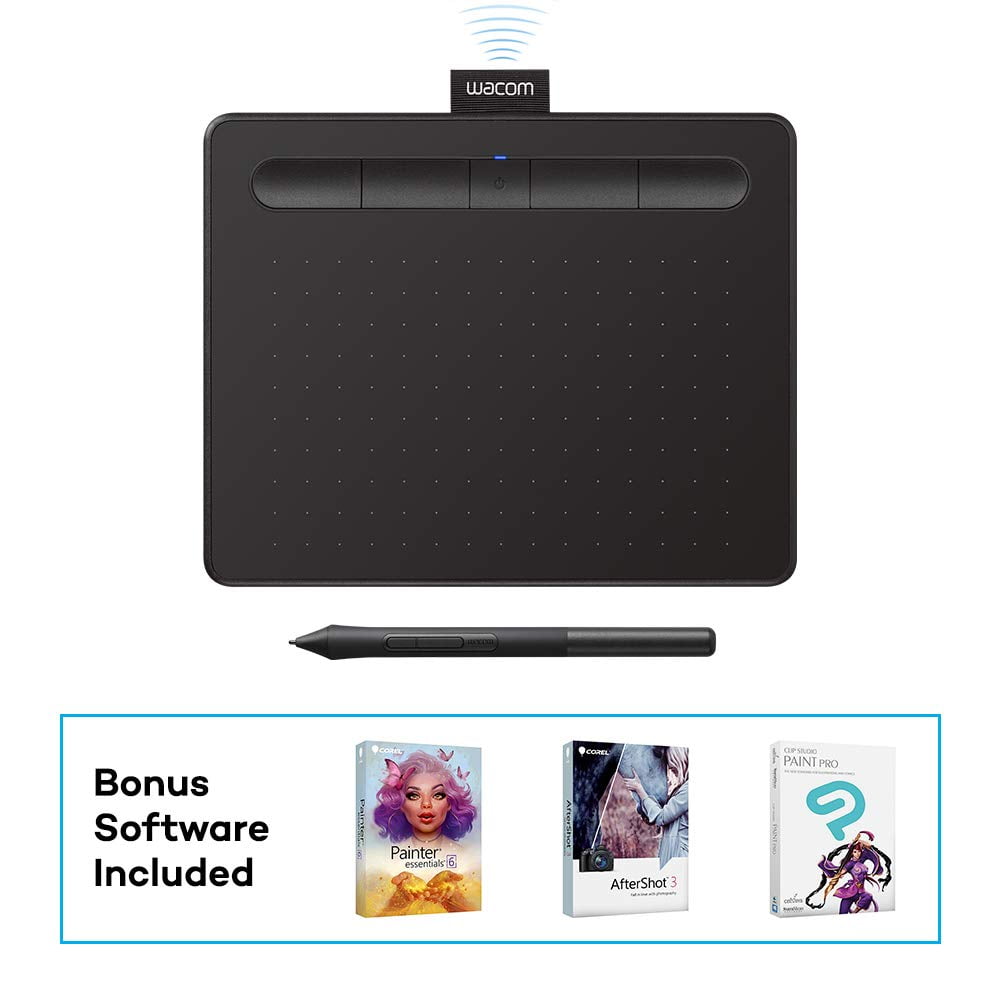 Black Wacom Intuos Wireless Graphics Drawing Tablet with Bonus Software Included 7.9 X 6.3 CTL4100WLK0