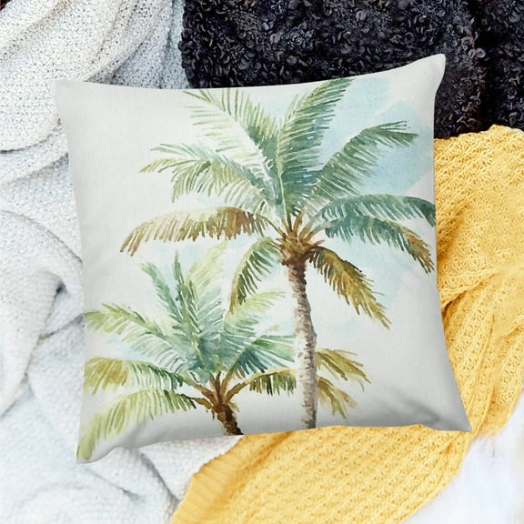 Creowell 100% Linen Palm Trees Pillow Covers for Home Sofa Couch 18x18in