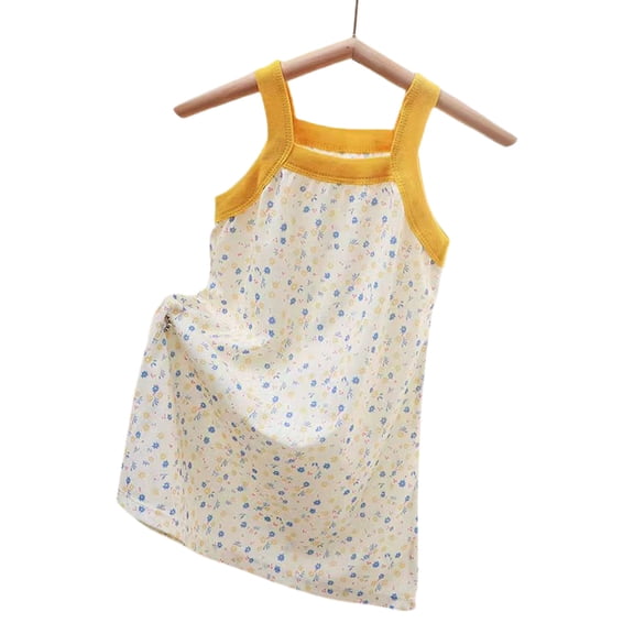 WAVSUF Girls Spaghetti Strap Dress, Sleeveless Soft Touch A Line Breathable Casual Home Dress Yellow Size 4-5