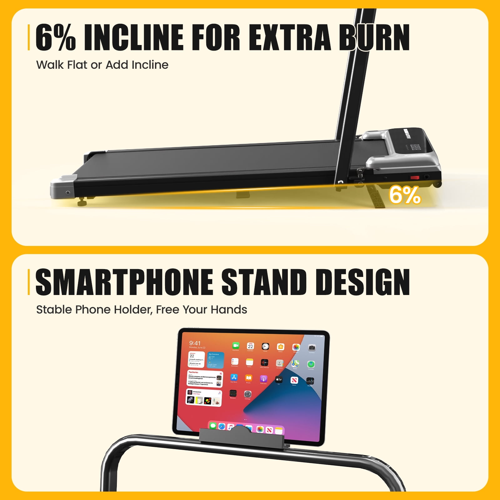 ASoopher Foldable Walking Pad with Incline and Handle Bar, Small Portable Treadmill, for Home and Office，2.5 HP Under Desk Treadmills, 0.6-3.8 MPH, Grey