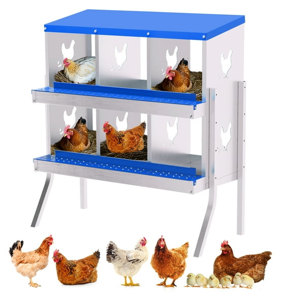 Roromall 6-Hole Chicken Coop Nesting Box with Bracket & Ventilation Holes, Galvanized Steel Laying Box for Hens & Ducks, Space-Saving Design for Backyard Poultry, Blue