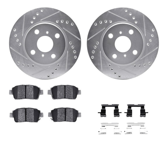 Dynamic Friction Company Front Brake Rotors-Drilled and Slotted-Silver with 5000 Advanced Brake Pads includes Hardware 7512-76095