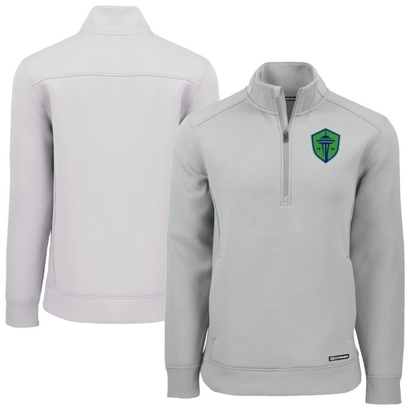 Men's-Cutter & Buck  Gray Seattle Sounders FC Roam Eco Recycled Tri-Blend Quarter-Zip Sweatshirt